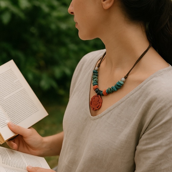 Choker real Turquoise suede Buddha charm hippyboho - Picture 1 of 8